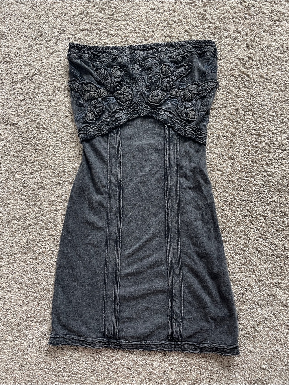 Free People Moon Flower Graphite Strapless Embroidered Mini Dress
